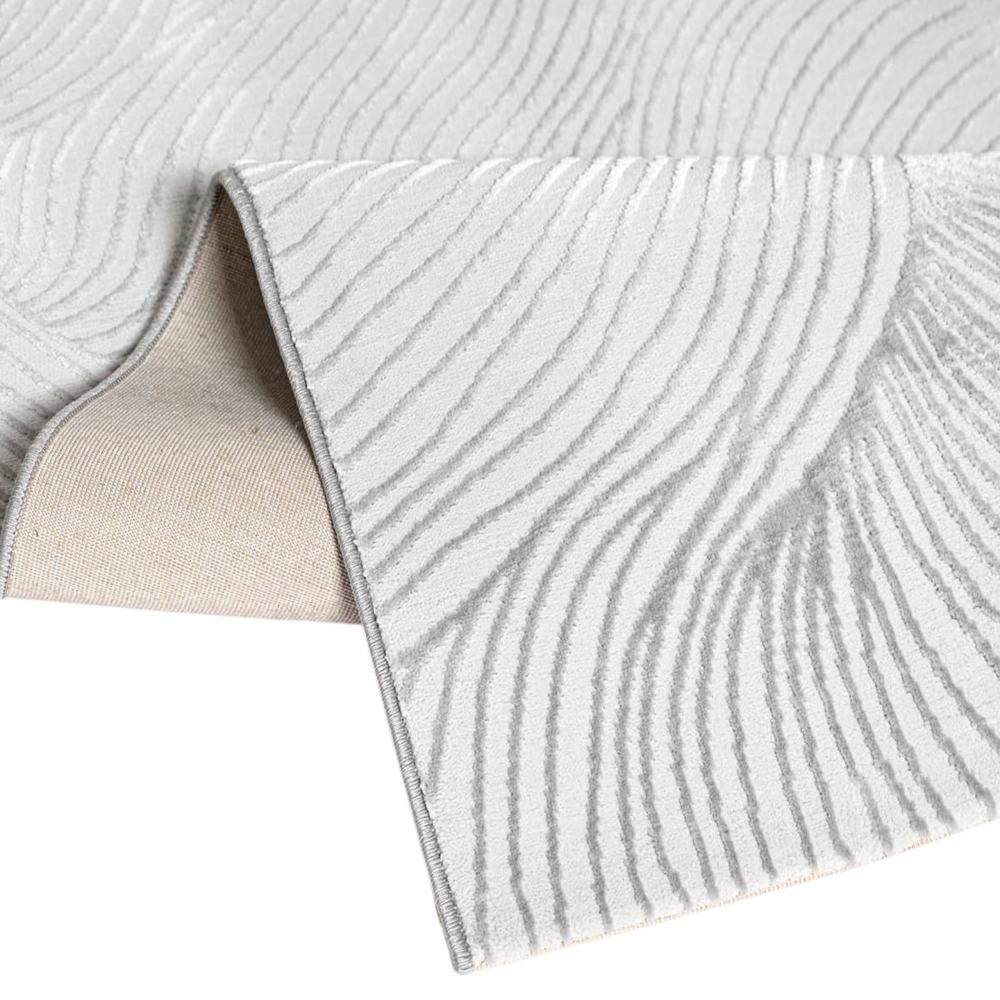 Teppich Silber Wellenmuster weich modern für Wohnzimmer