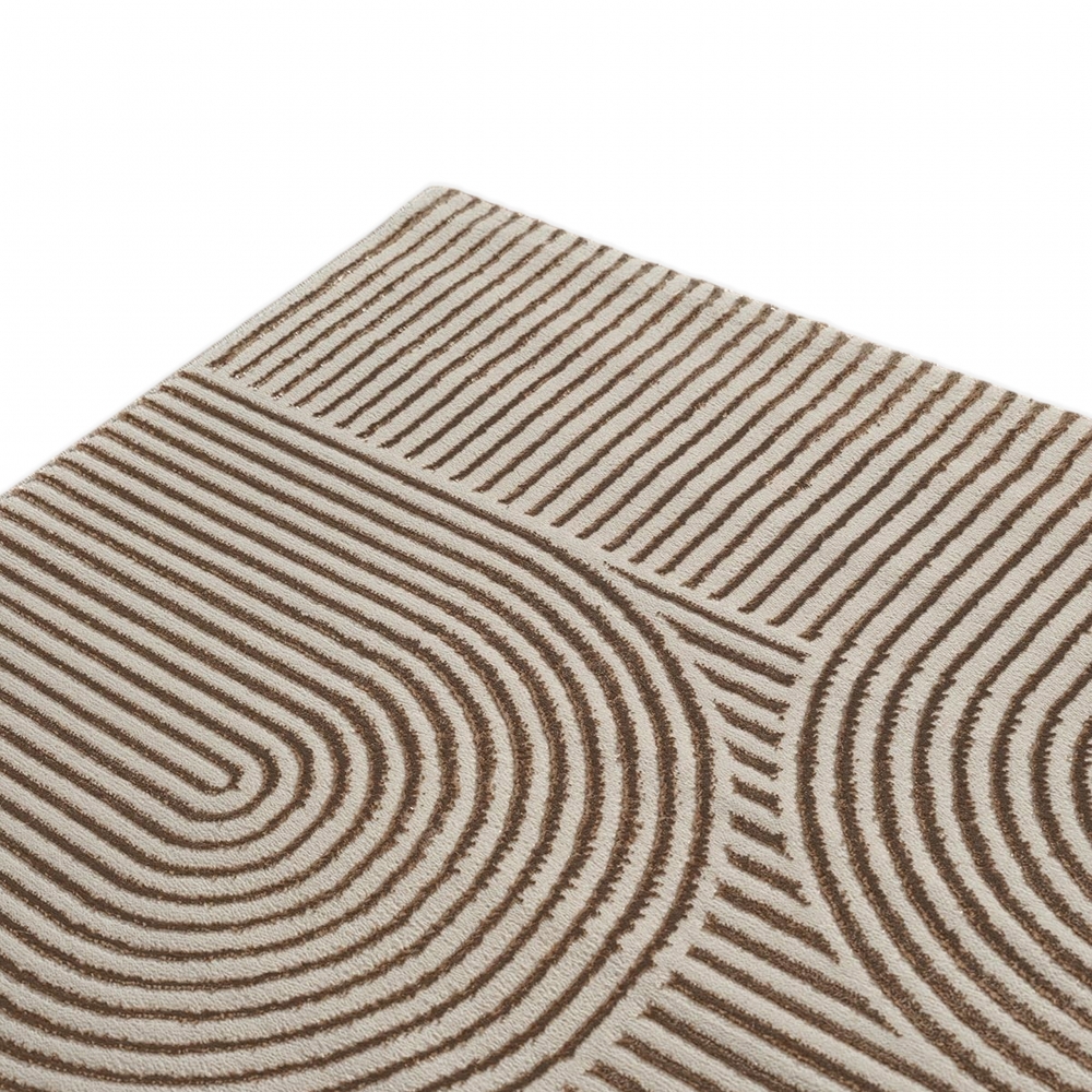 Teppich Beige Linien Muster modern Wohnzimmer
