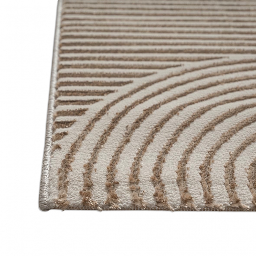Teppich Beige Linien Muster modern Wohnzimmer