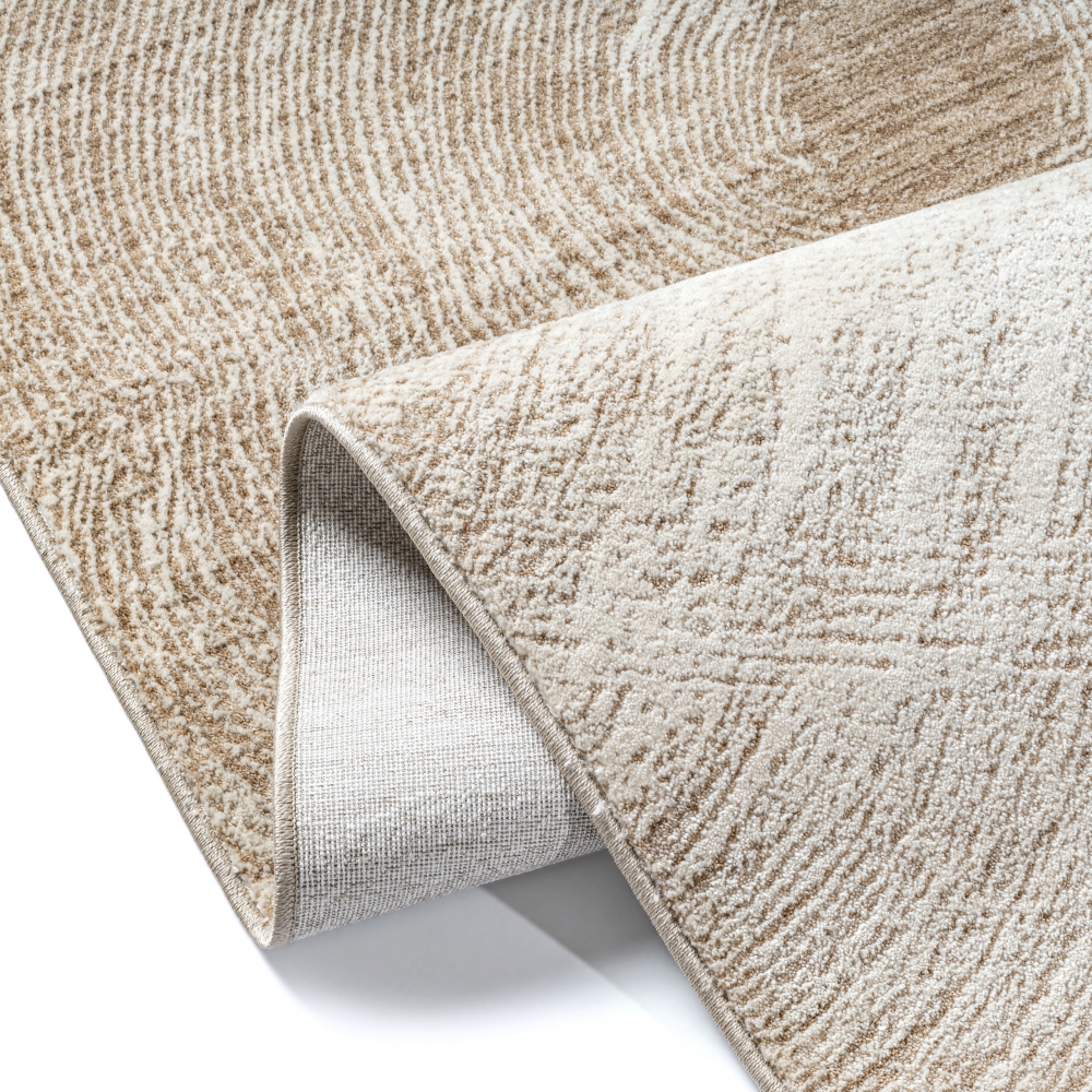 Teppich beige modern Kreisdesign weich pflegeleicht