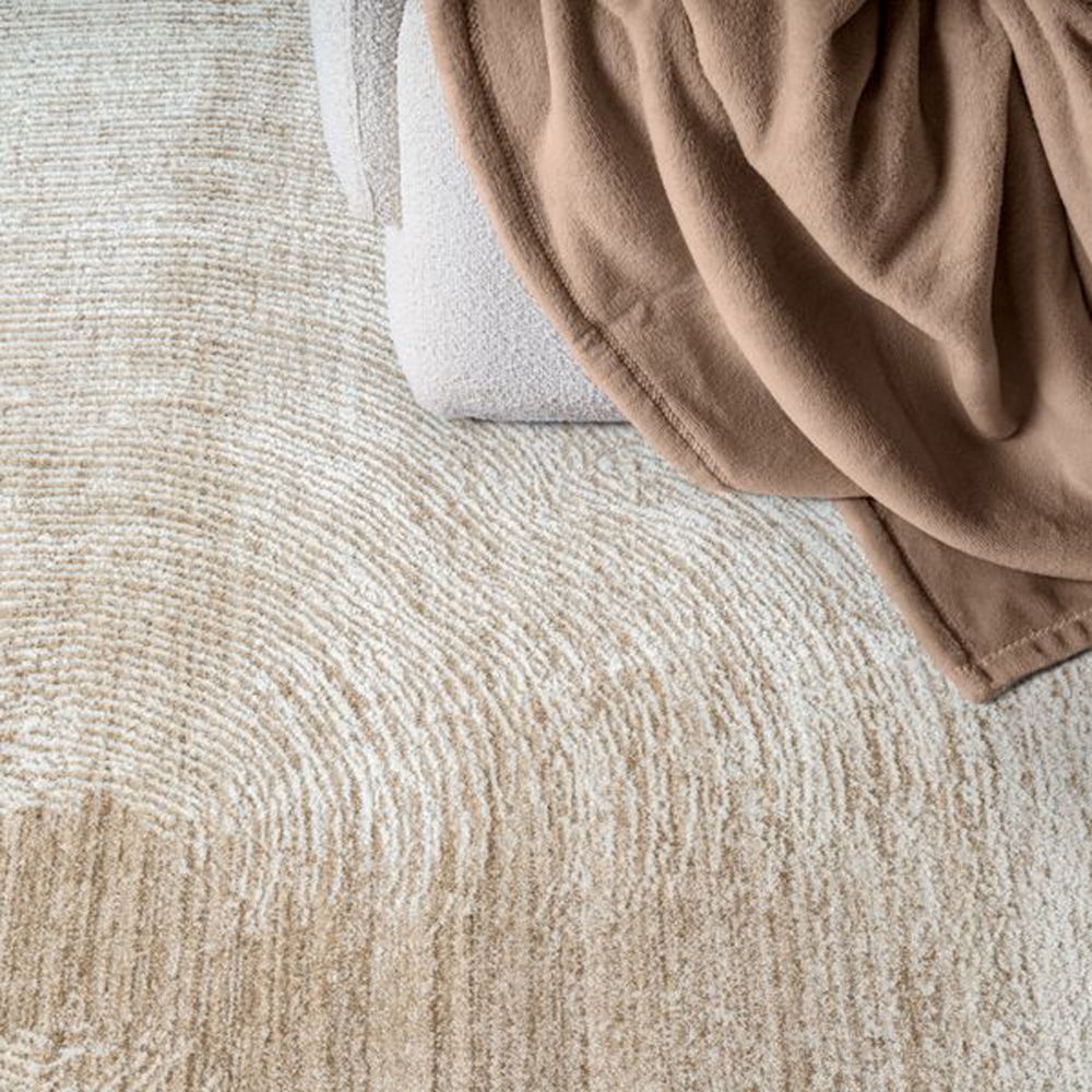 Teppich beige modern Kreisdesign weich pflegeleicht