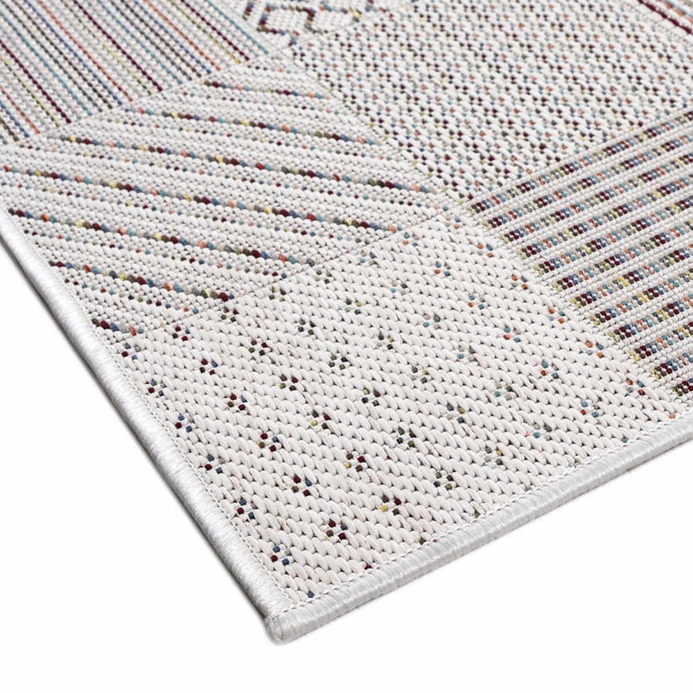 In-Outdoor-Teppich Wohnzimmer pflegeleicht wetterfest Fliesen Optik in creme grau