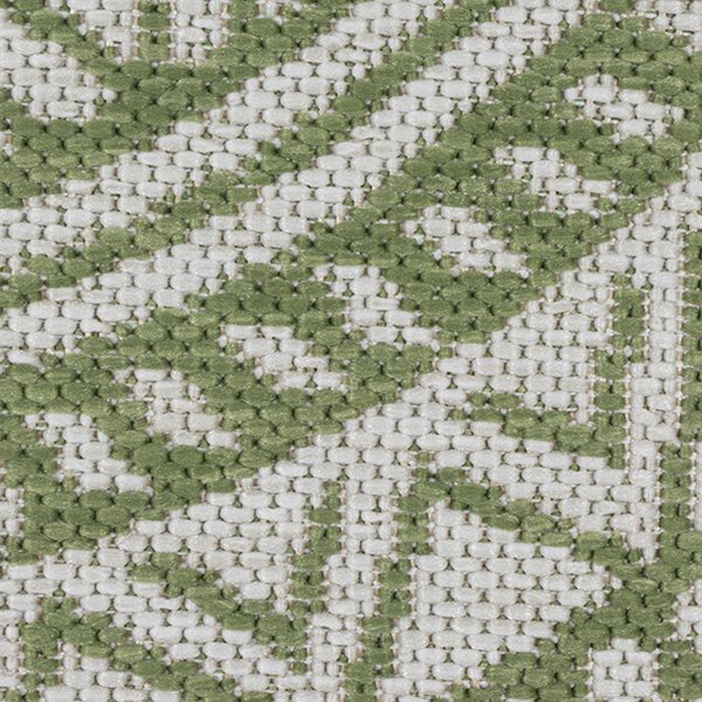 Eleganter runder Outdoor-Teppich mit Ethno-Muster – Stilvolles Grün und Weiß, wetterfest und pflegeleicht