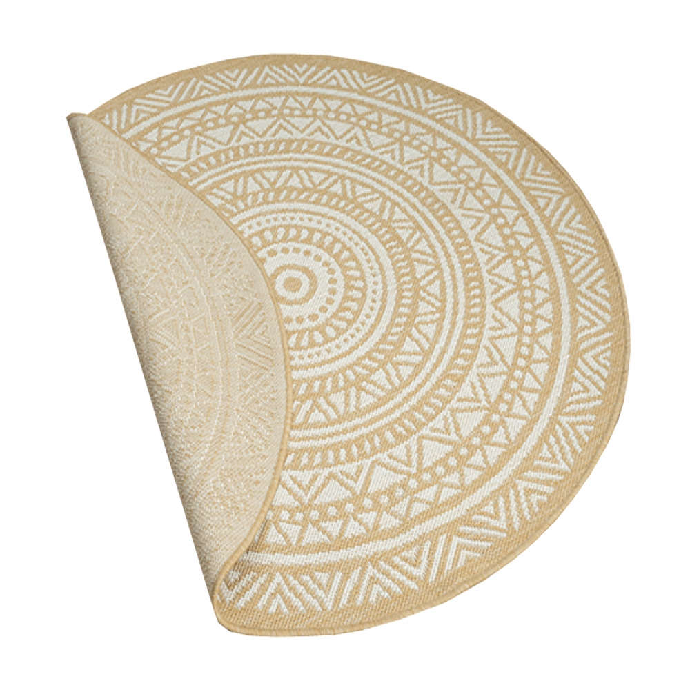 Ethno-Outdoor-Teppich Terrassenteppich rund in Beige und Weiß – Modern, robust und vielseitig