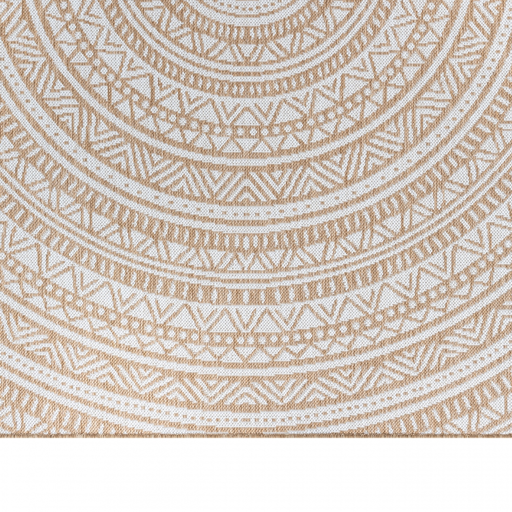 Ethno-Outdoor-Teppich Terrassenteppich rund in Beige und Weiß – Modern, robust und vielseitig