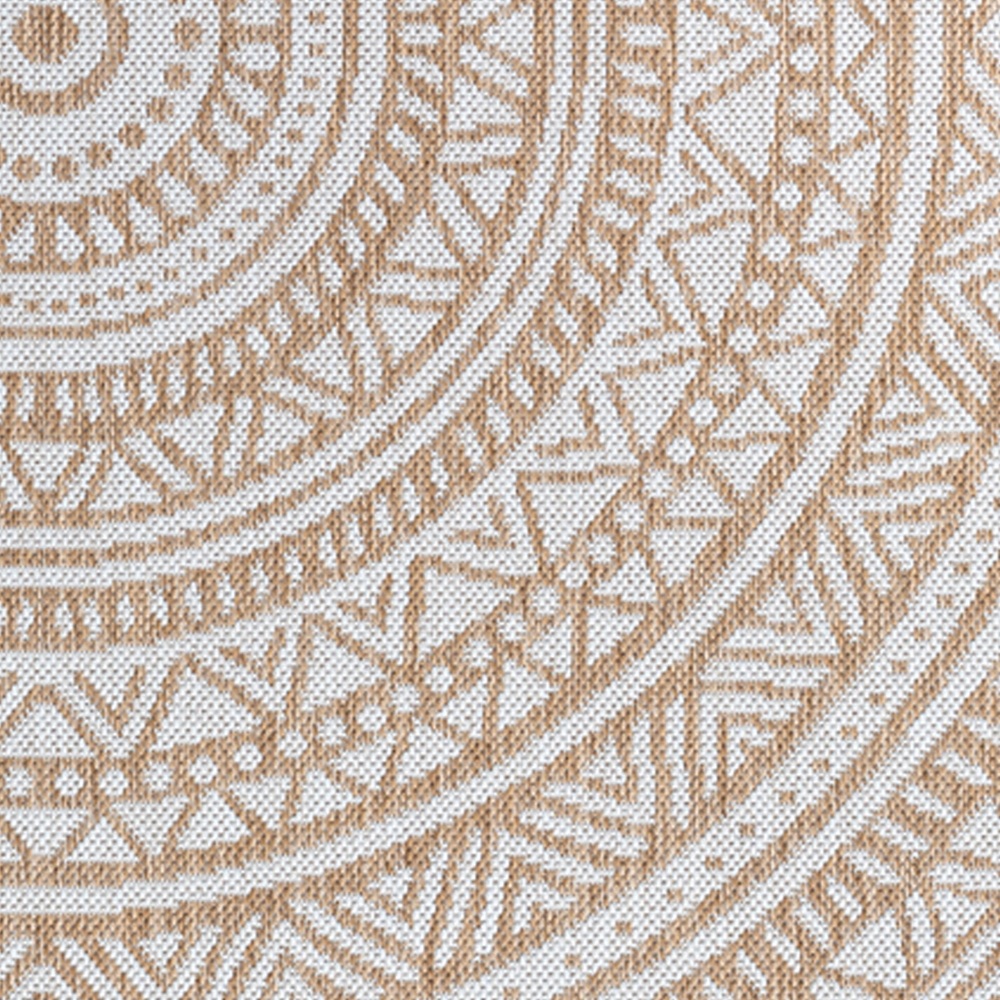 Ethno-Outdoor-Teppich Terrassenteppich rund in Beige und Weiß – Modern, robust und vielseitig