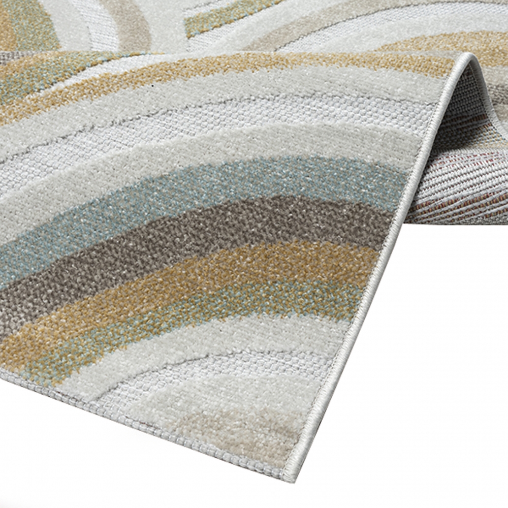 In- & Outdoor Teppich Wellenmuster modern flachgewebt wetterfest & pflegeleicht beige grün grau