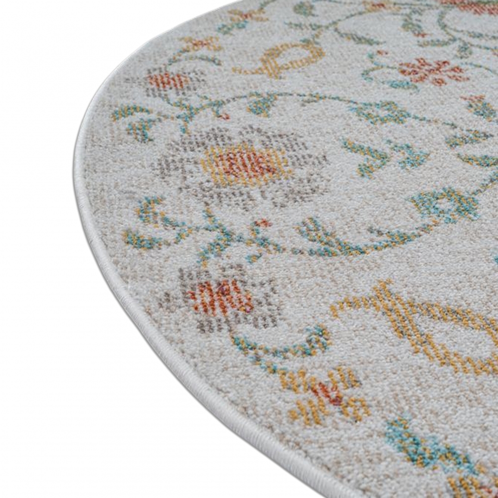 Teppich Outdoor Wohnzimmerteppich creme mit buntem Blumenmuster