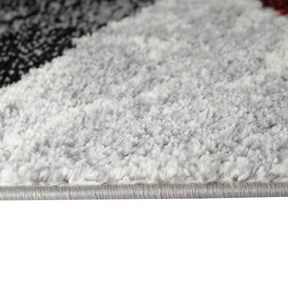 Moderner Wohnzimmer Teppich abstraktes Wellen Rauten Design marmoriert in rot grau - pflegeleicht