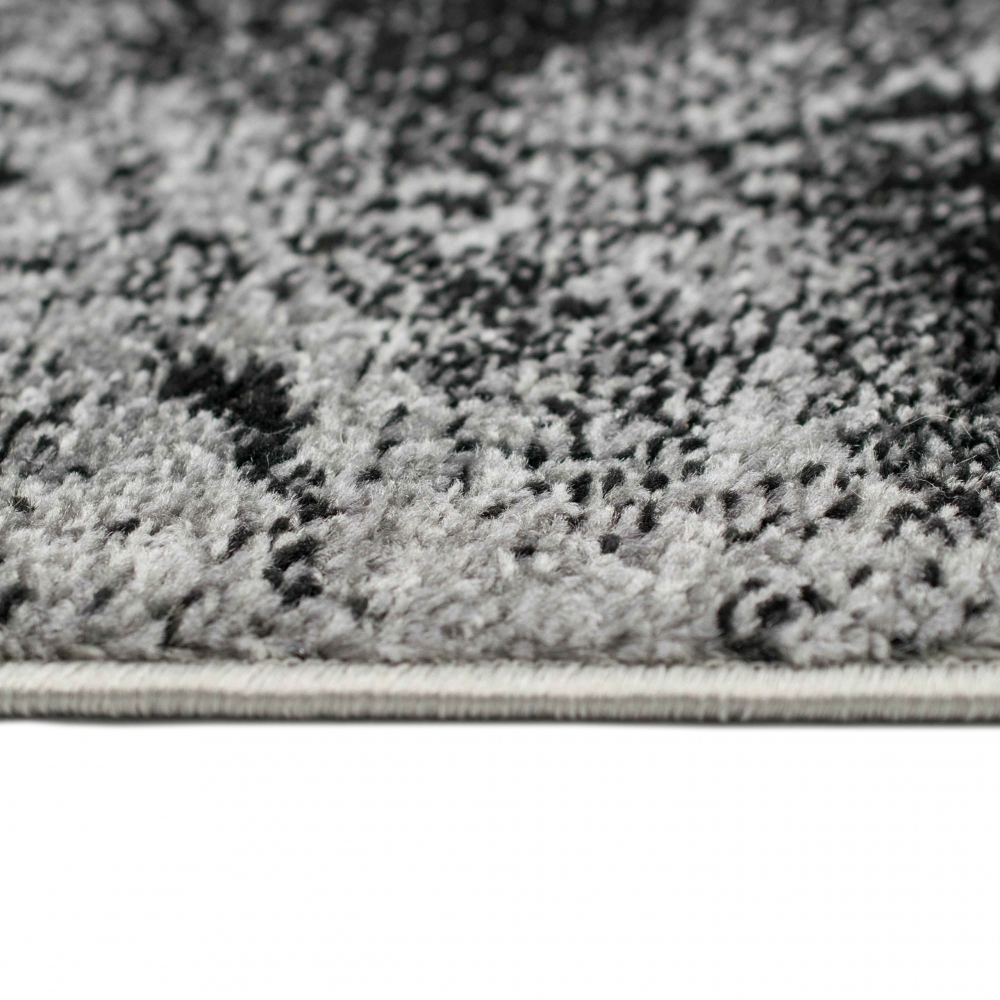 Moderner Wohnzimmer Teppich abstraktes Wellen Rauten Design marmoriert in schwarz grau - pflegeleicht
