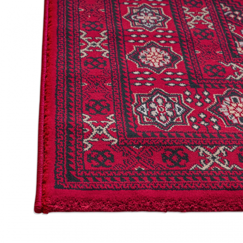 Teppich Rot mit geometrischen Medaillons und mehrteiliger Bordüre