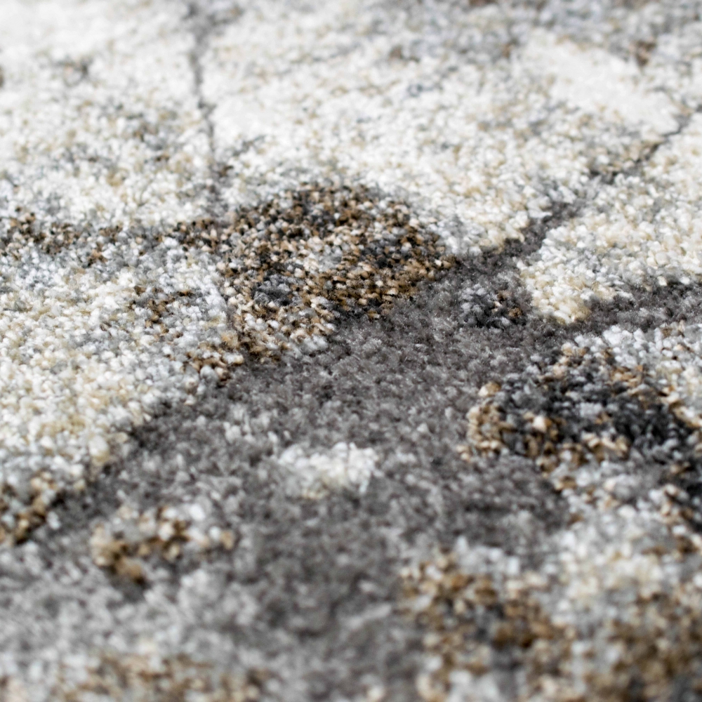 Moderner Teppich Creme Grau Marmor Design weich Wohnzimmer elegant