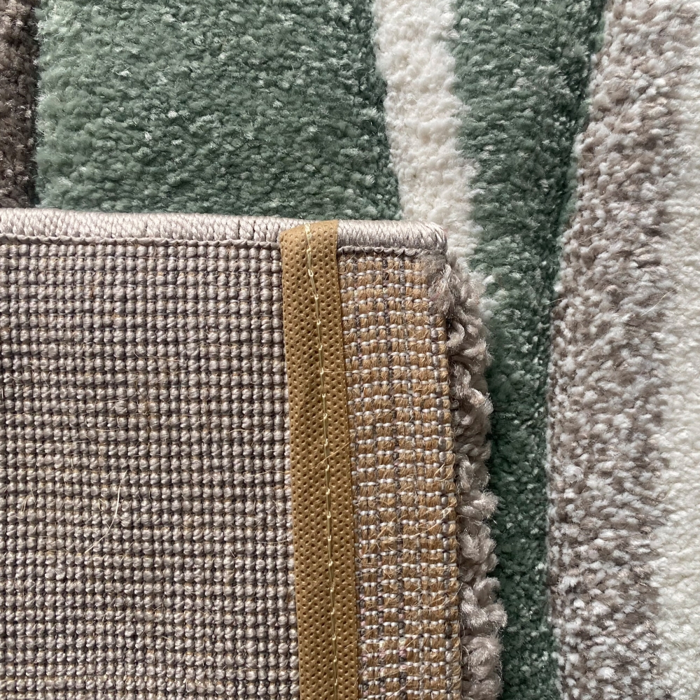 Designer Teppich Moderner Teppich Wohnzimmer Teppich Kurzflor Teppich mit Konturenschnitt Karo Muster Pastellfarben Grün Creme Beige Dunkelgrau