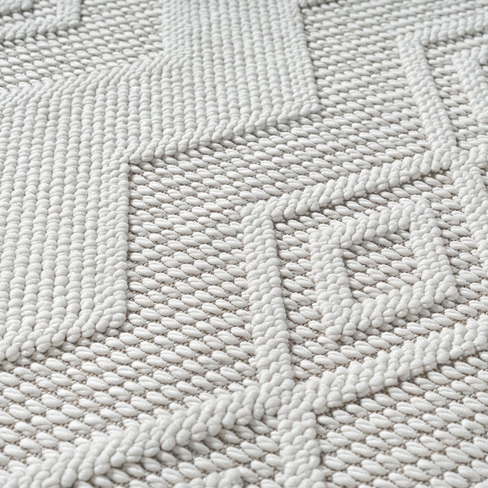 Boho Teppich mit moderner Loop-Struktur für Wohnräume Creme
