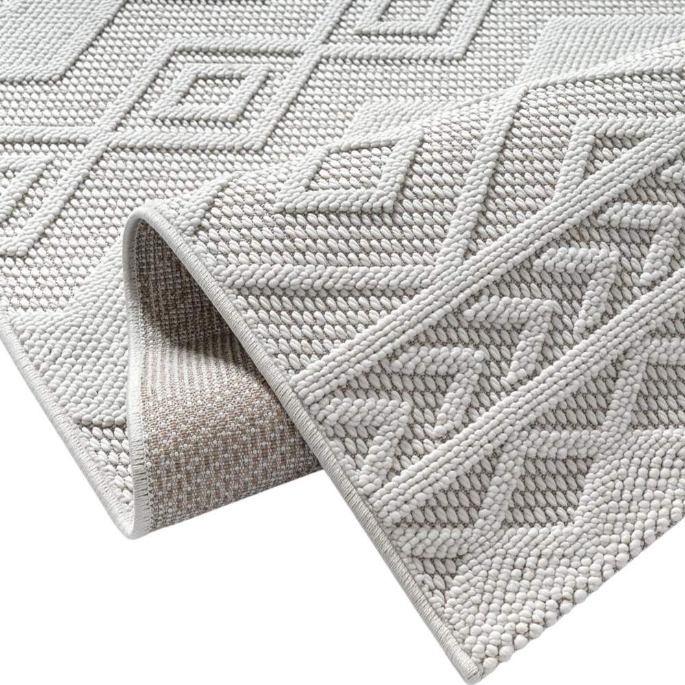 Boho Teppich mit moderner Loop-Struktur für Wohnräume Creme