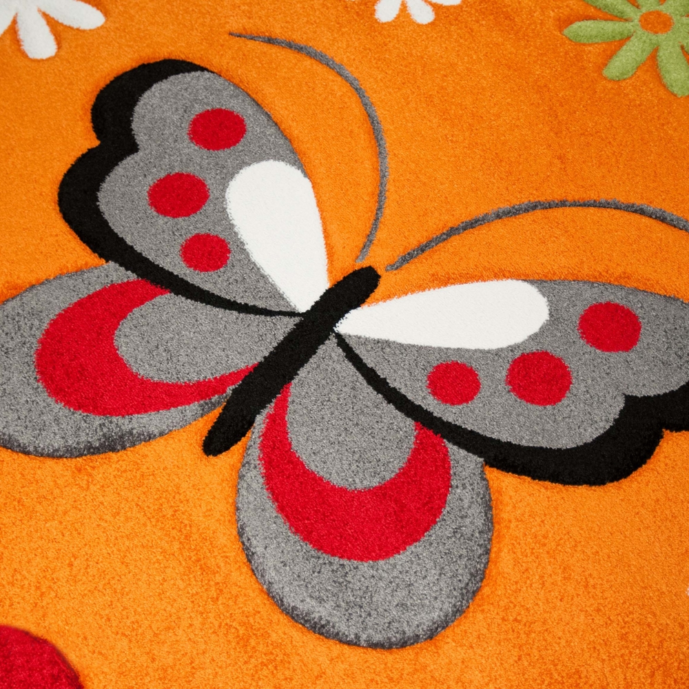 Bunter Schmetterlings-Teppich für Kinderzimmer in orange rot