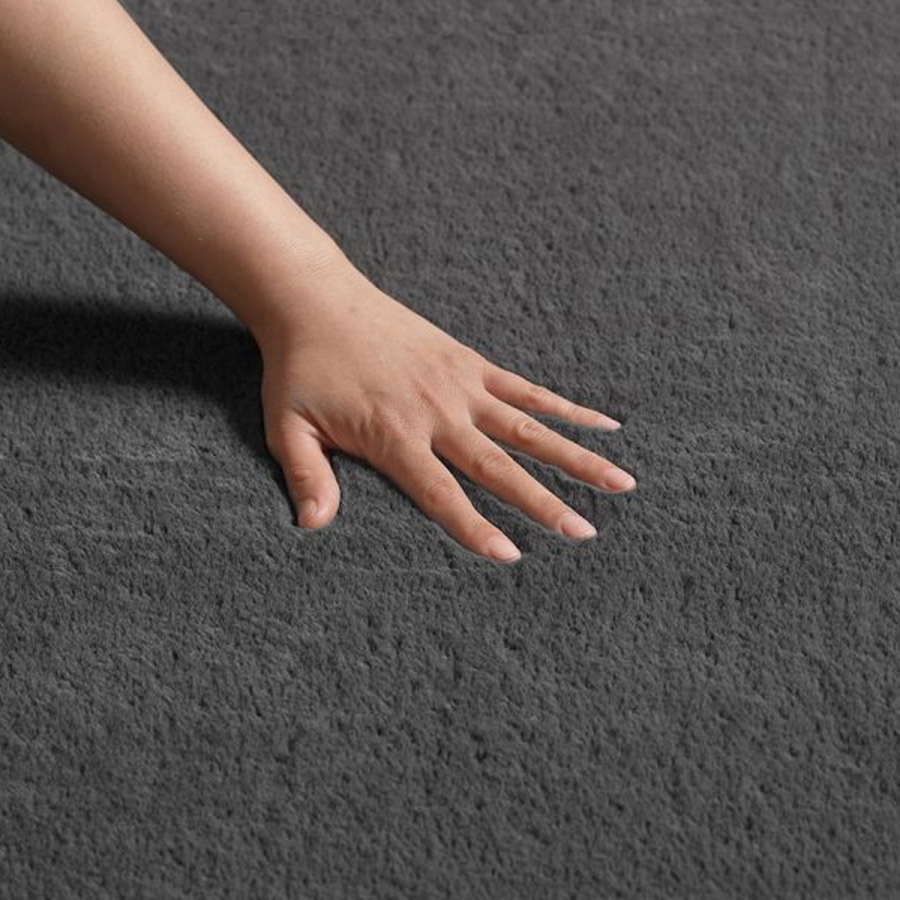 Waschbarer Teppich Anthrazit weich rutschfest für Fußbodenheizung geeignet schadstofffrei pflegeleicht für Schlafzimmer und Wohnzimmer