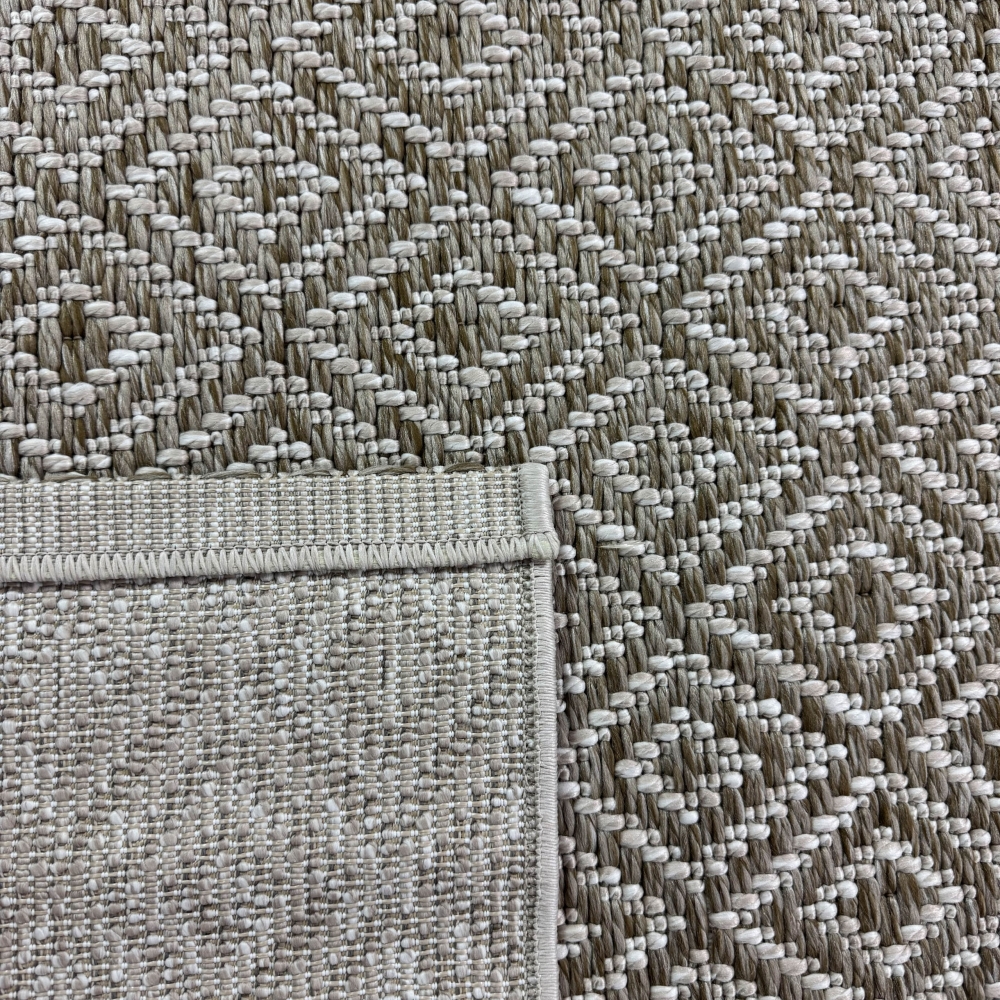 In- & Outdoorteppich Terrasse wetterfest kurzflor im Rautenmuster in beige