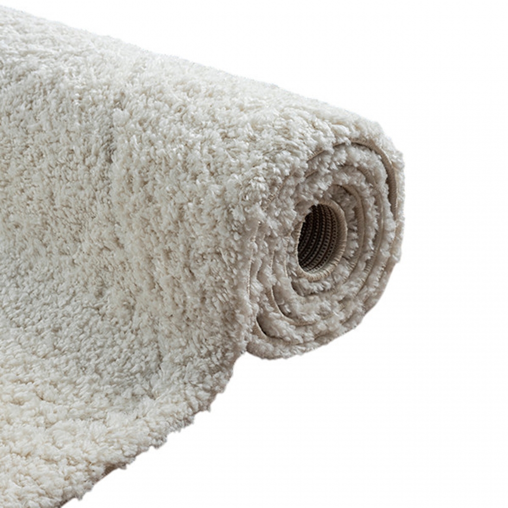 Teppich Rautenoptik Creme Wohnzimmer Hochflor weich pflegeleicht