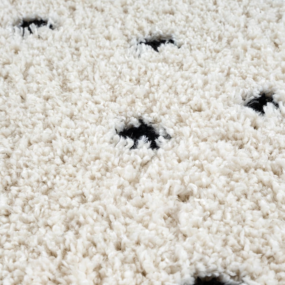 Moderner Teppich  Hochflor  mit Pünktchen-Design weich modern Beige mit Schwarzen Punkten