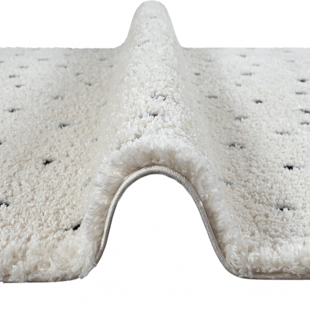 Moderner Teppich  Hochflor  mit Pünktchen-Design weich modern Beige mit Schwarzen Punkten