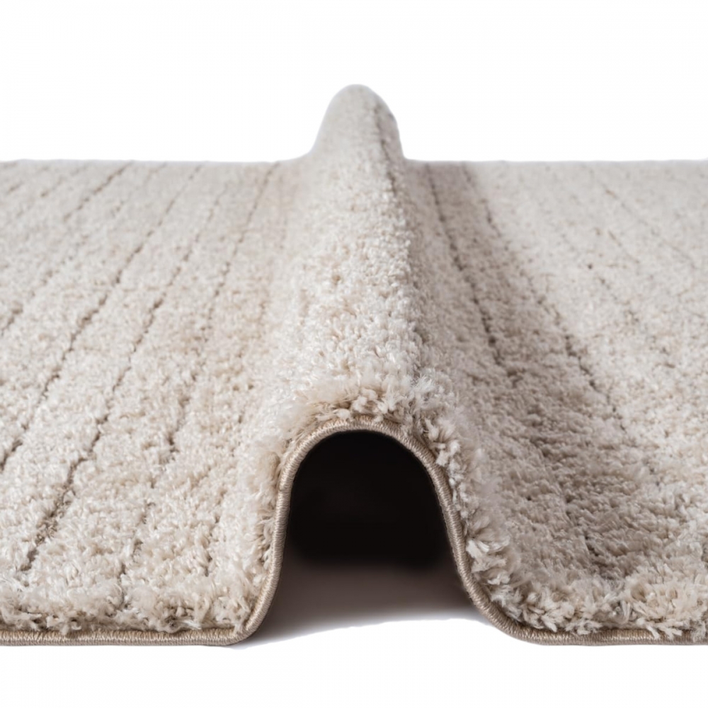 Teppich Beige mit Linienmuster weich pflegeleicht fürs Wohnzimmer