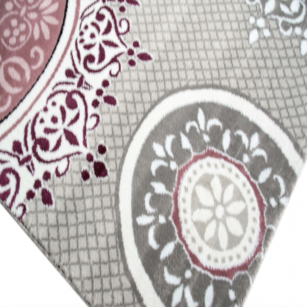 Teppich Kreisornamente Pink Lila Grau Creme – klassisch & wohnlich