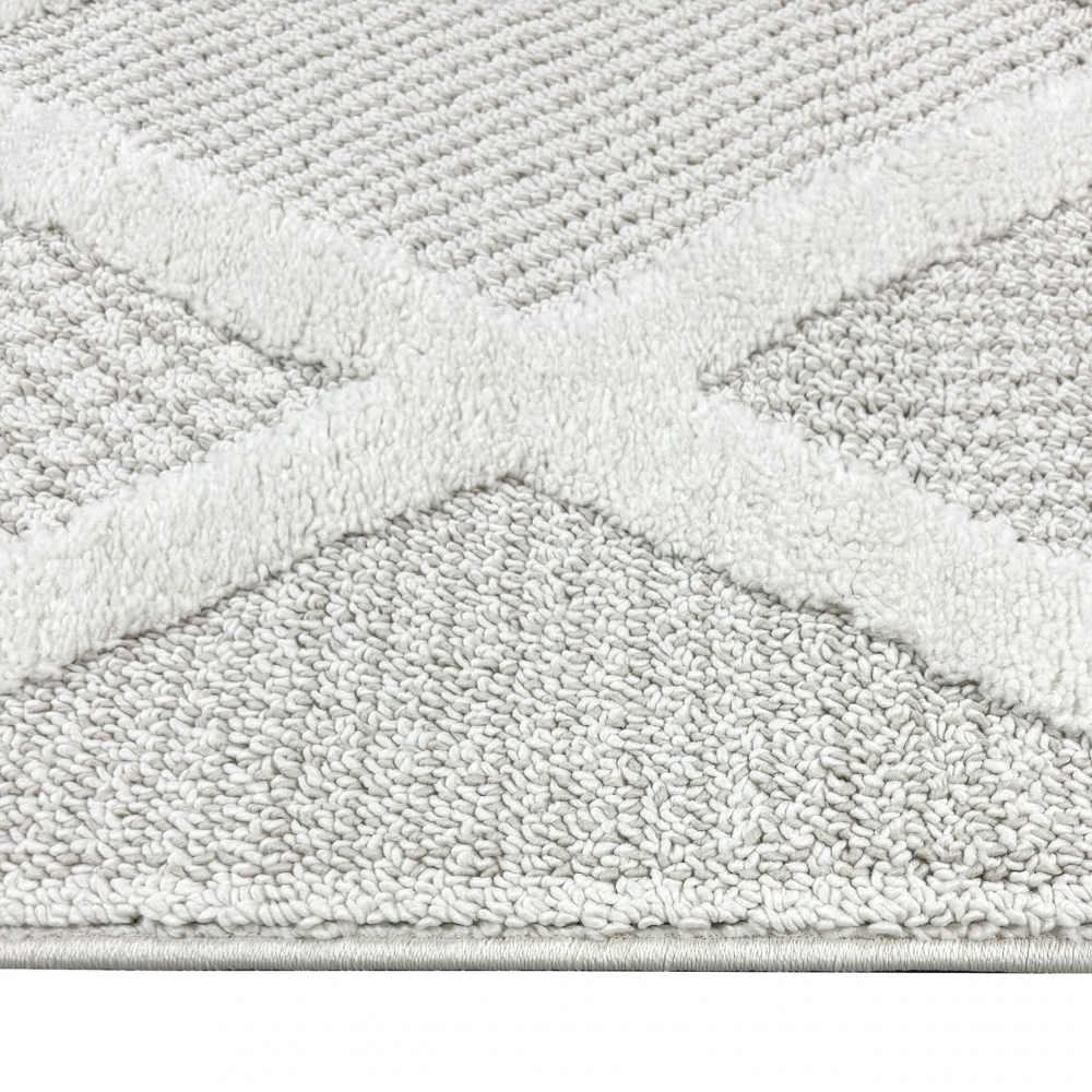 Wohnzimmer Schlafzimmer Teppich mit verschieden gemusterten Rauten in creme grau