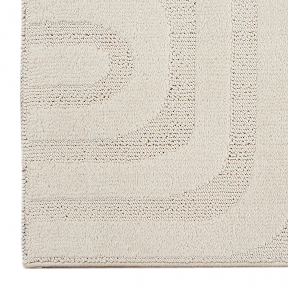 Schimmernder Wohnzimmerteppich gemustert durch Linien mit zwei Webarten in Creme