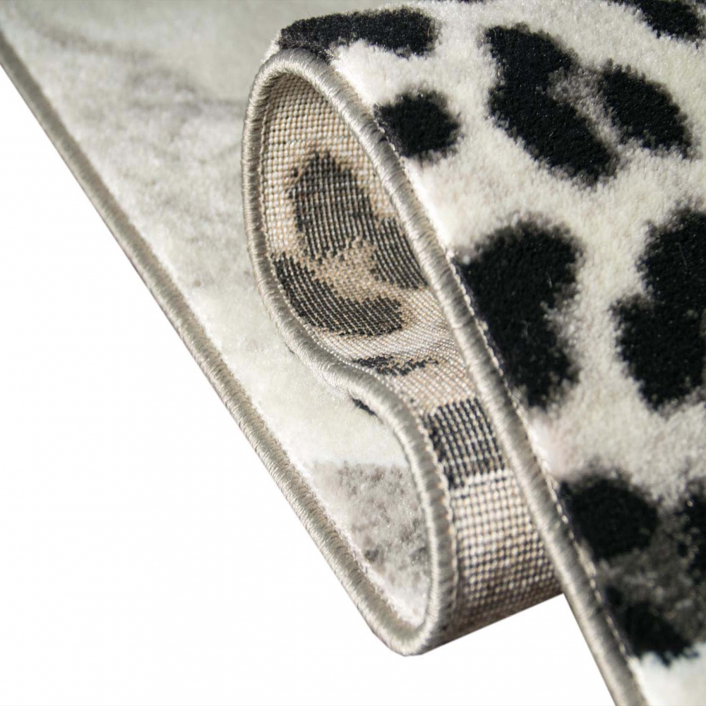 Moderner Teppich Leopardenmuster Grau Schwarz Creme fürs Zuhause