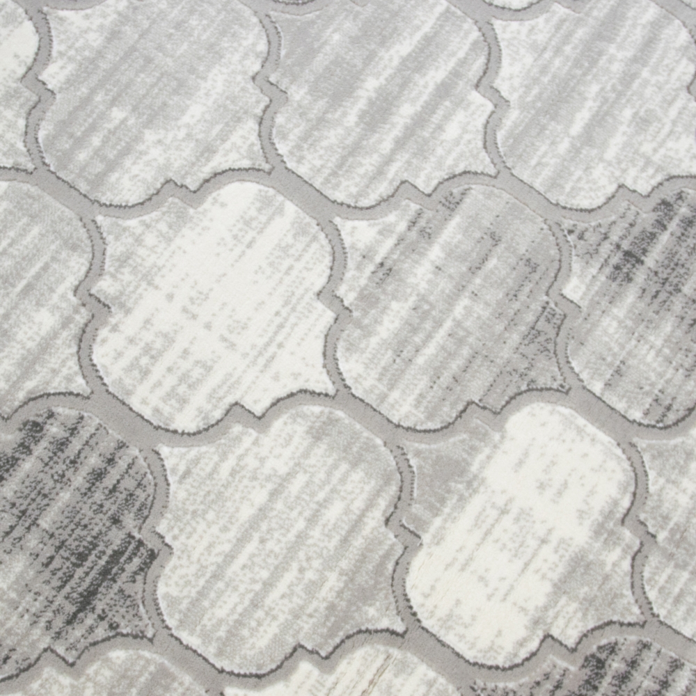 Moderner Kurzflorteppich mit Ornamentmuster Grau-Beige mit Cremeakzenten Moderner Kurzflorteppich mit Ornamentmuster Grau-Beige mit Cremeakzenten