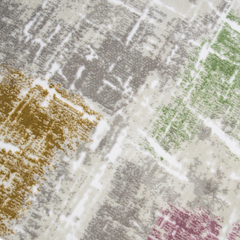 Moderner Kurzflorteppich Grau-Beige mit farbenfrohen Akzenten