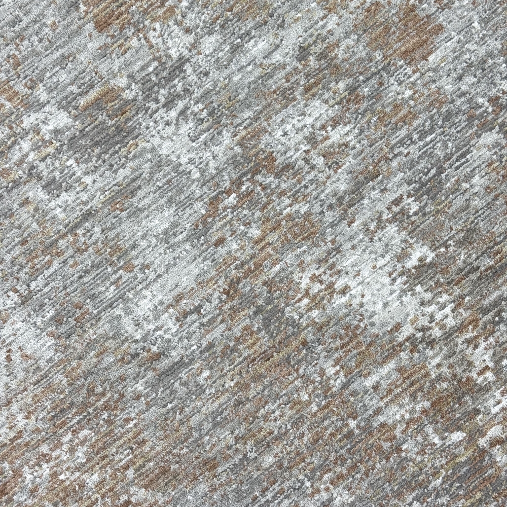 Teppich Kupfer Grau Creme mit abstraktem Muster und Fransen modern