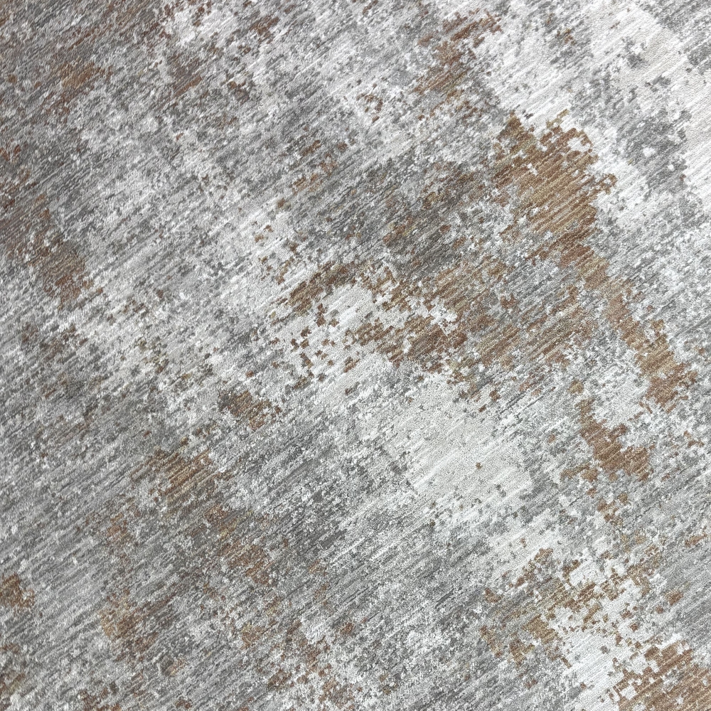 Teppich Kupfer Grau Creme mit abstraktem Muster und Fransen modern