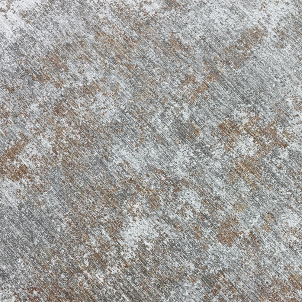 Teppich Kupfer Grau Creme mit abstraktem Muster und Fransen modern