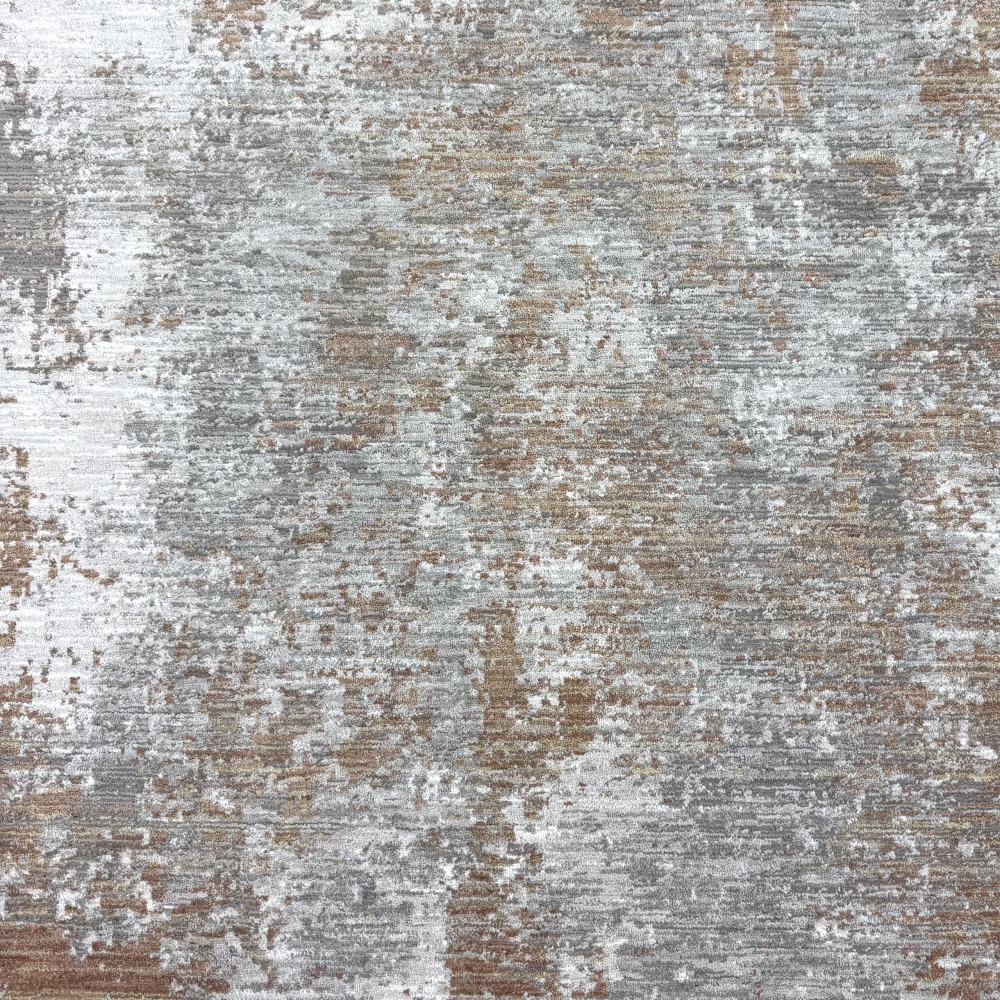 Teppich Kupfer Grau Creme mit abstraktem Muster und Fransen modern