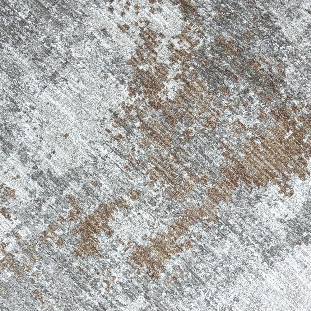 Teppich Kupfer Grau Creme mit abstraktem Muster und Fransen modern