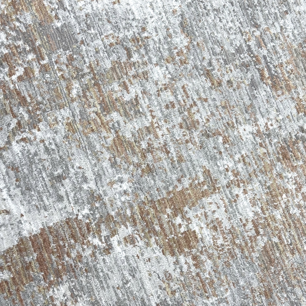 Teppich Kupfer Grau Creme mit abstraktem Muster und Fransen modern