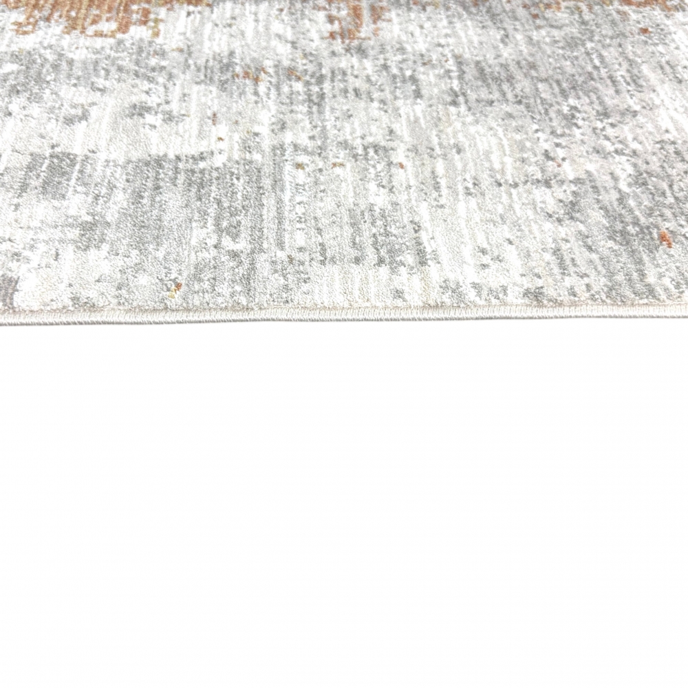 Teppich Kupfer Grau Creme mit abstraktem Muster und Fransen modern