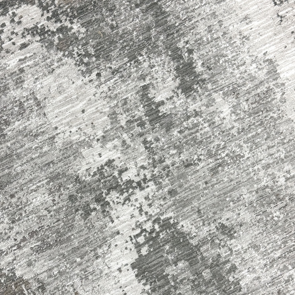 Teppich Grau Creme mit abstrakter Struktur, Fransen und modernem Design