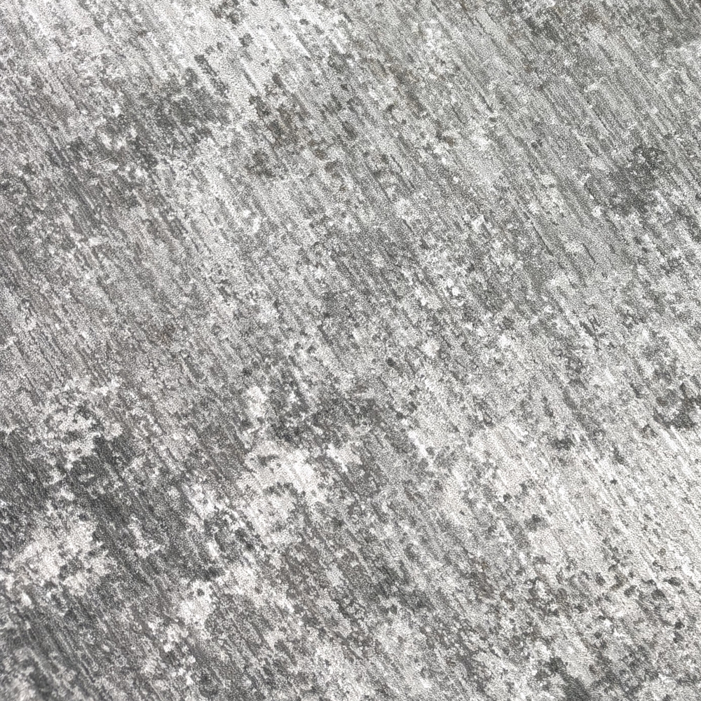 Teppich Grau Creme mit abstrakter Struktur, Fransen und modernem Design
