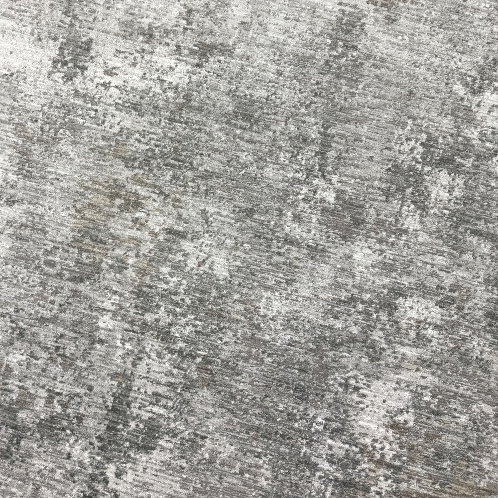 Teppich Grau Creme mit abstrakter Struktur, Fransen und modernem Design