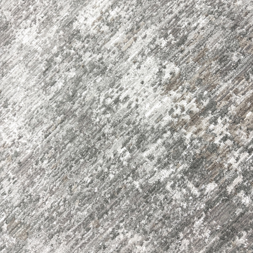 Teppich Grau Creme mit abstrakter Struktur, Fransen und modernem Design