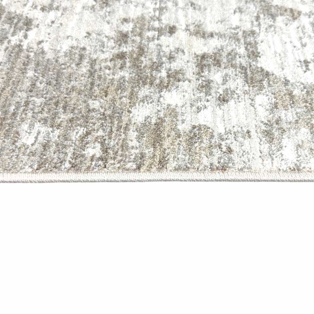Teppich Beige Creme mit abstraktem Muster, Fransen und modernem Design