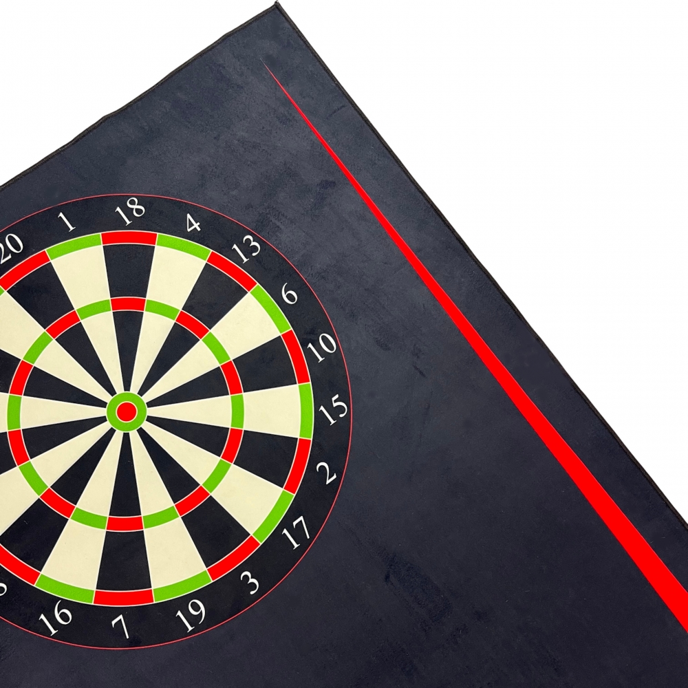 Dartteppich mit Abwurflinie und aufgedruckter Dartscheibe