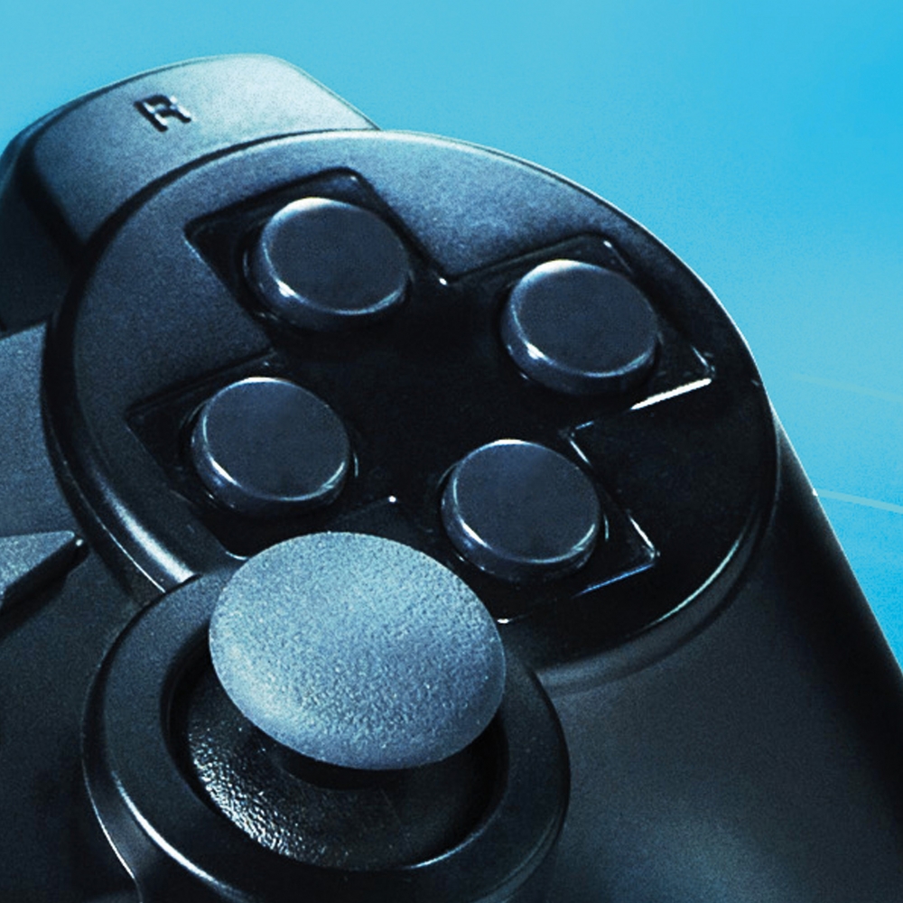 Gaming Teppich mit Joystick und blauem Neon-Strahl