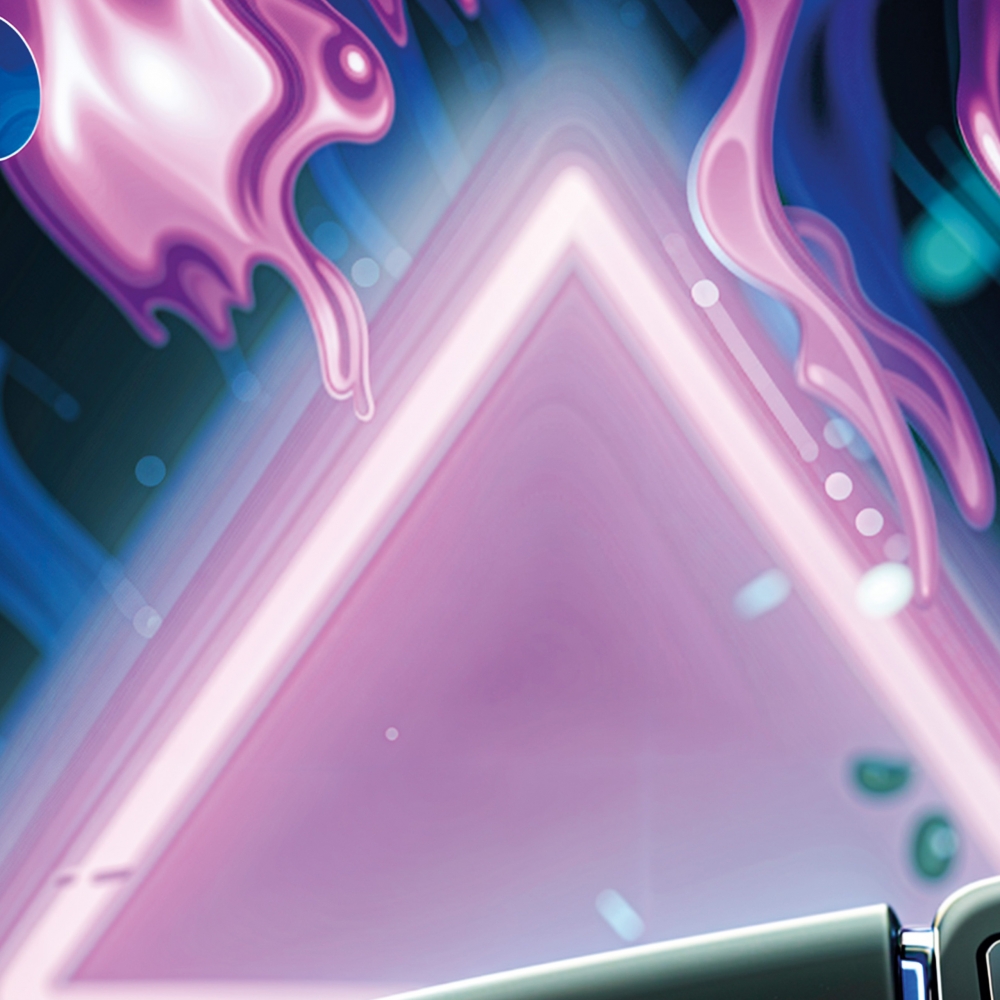 Gaming-Teppich mit lebendigen neon-farbigen Symbolen und schwebendem Controller