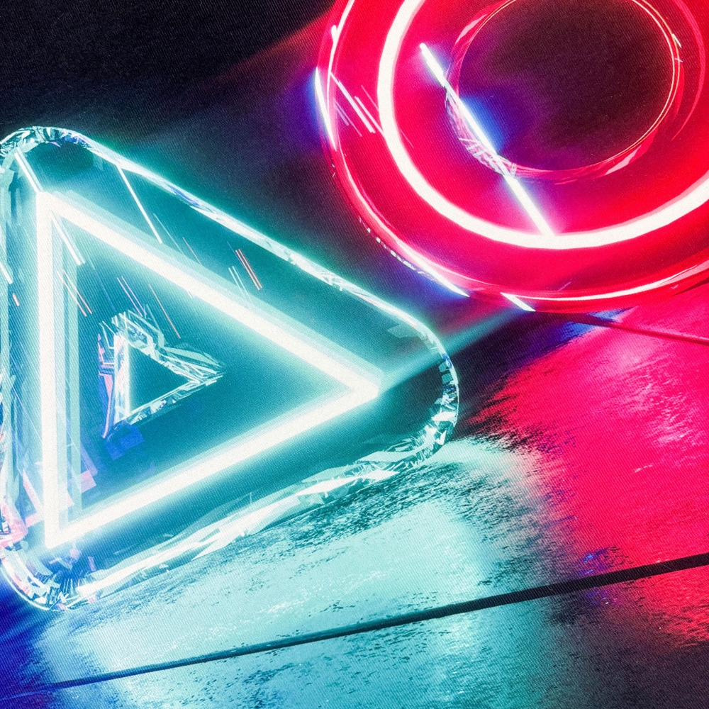 Gamingteppich rutschfest mit Neonfarbenen Symbolen als Muster