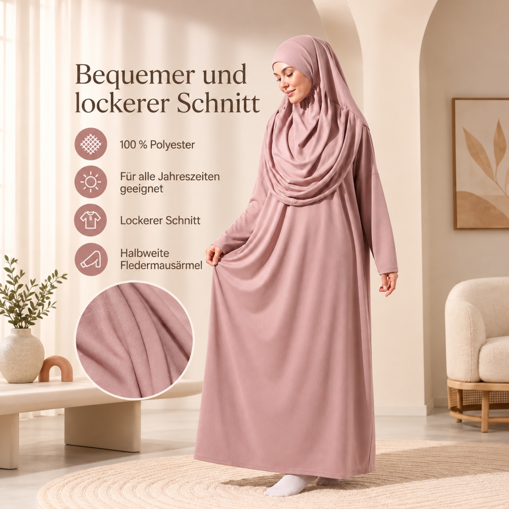 Gebetsset Rosa mit langem Gebetskleid Teppich und Perlenkette