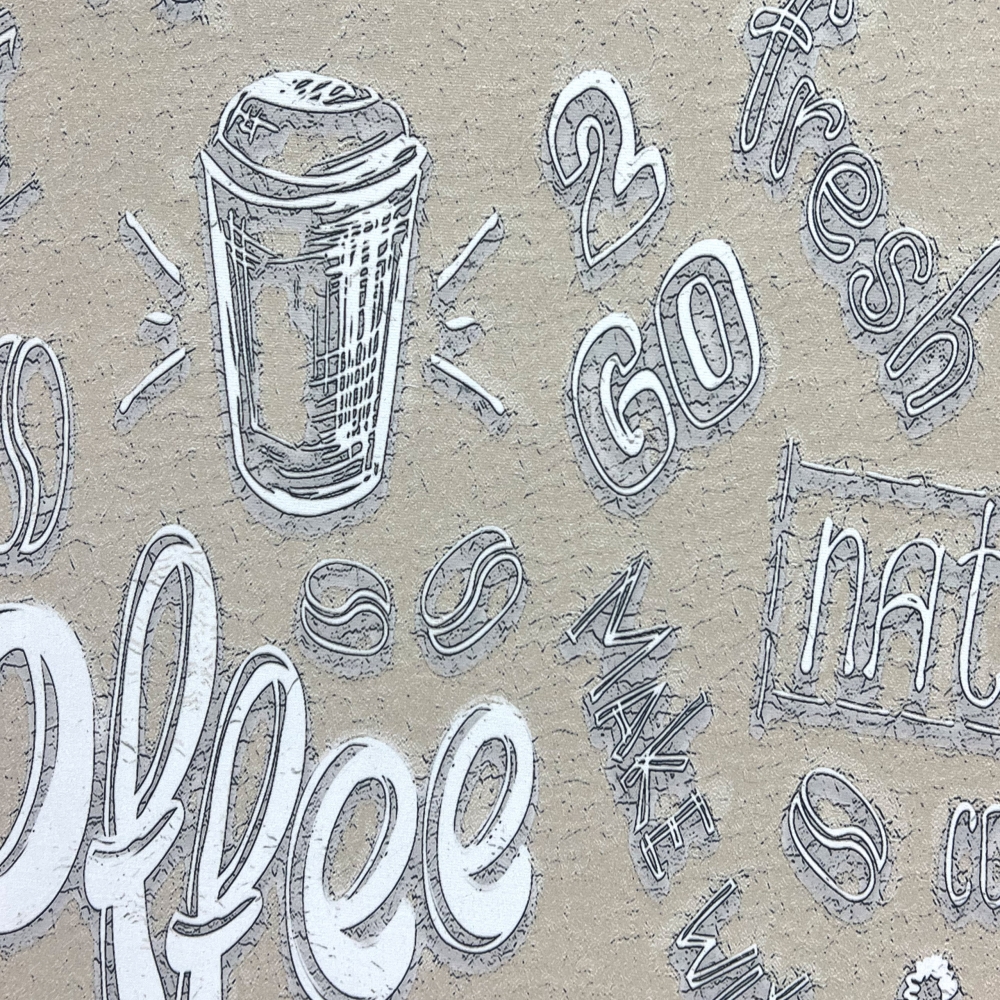 Küchenläufer Teppich beige waschbar mit „Coffee“ Schriftzug in weiß